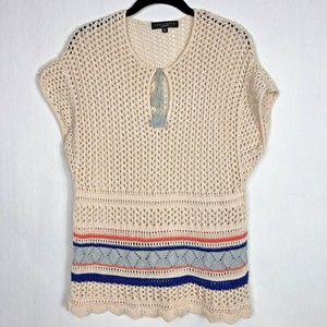 Sanctuary Swim Cover Up Womens Small Ivory Multi Boho Open Knit Crochet Top